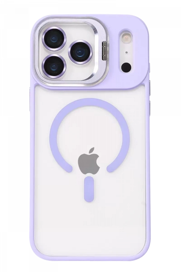Apple iPhone 17 Pro Max Remim Lensli Magsafe Standlı Kapak - Lila