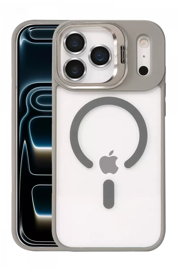 Apple iPhone 17 Pro Max Remim Lensli Magsafe Standlı Kapak - Titan Gri