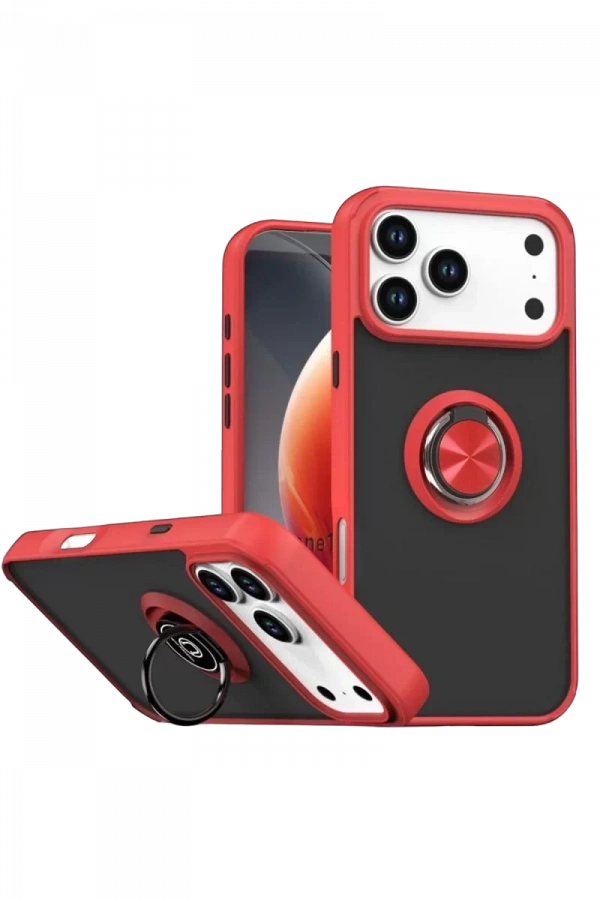 Apple iPhone 17 Pro Montreal Yüzüklü Silikon Kapak - Kırmızı