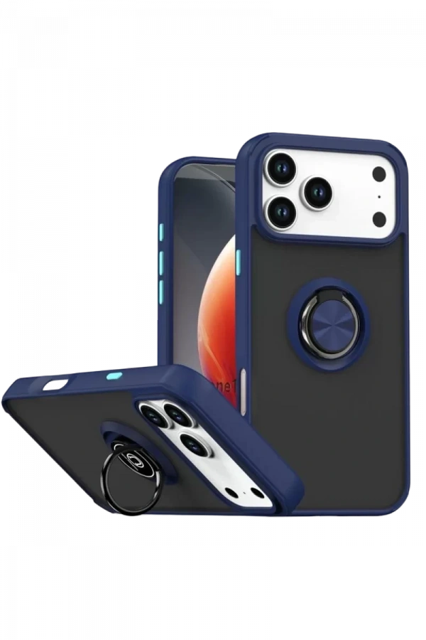 Apple iPhone 17 Pro Montreal Yüzüklü Silikon Kapak - Lacivert