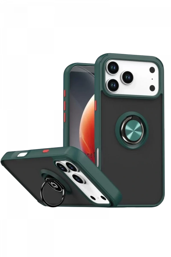 Apple iPhone 17 Pro Montreal Yüzüklü Silikon Kapak - Yeşil