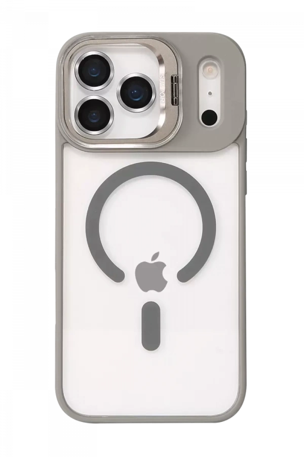 Apple iPhone 17 Pro Remim Lensli Magsafe Standlı Kapak - Titan Gri