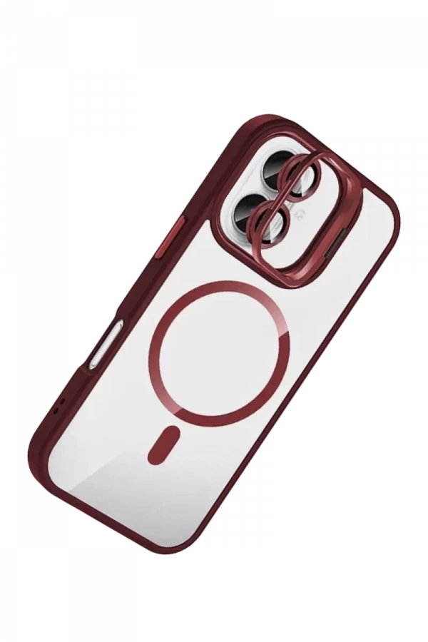 Apple iPhone 17 Remim Lensli Magsafe Standlı Kapak - Bordo