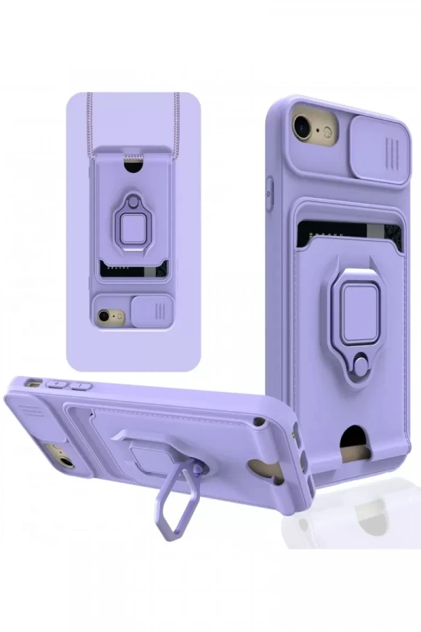Apple iPhone 6 Kılıf Zuma Kartvizitli Yüzüklü Silikon - Lila