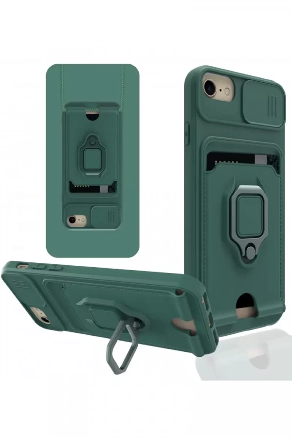 Apple iPhone 6 Kılıf Zuma Kartvizitli Yüzüklü Silikon - Yeşil