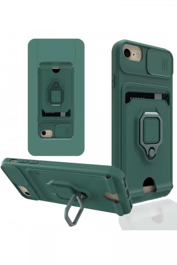 Apple iPhone 7 Kılıf Zuma Kartvizitli Yüzüklü Silikon - Yeşil
