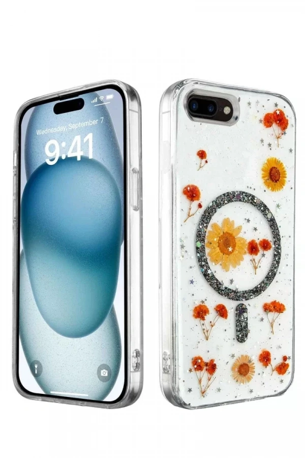 Apple iPhone 7 Plus Kılıf Daisy Simli Magsafe Kapak - Siyah