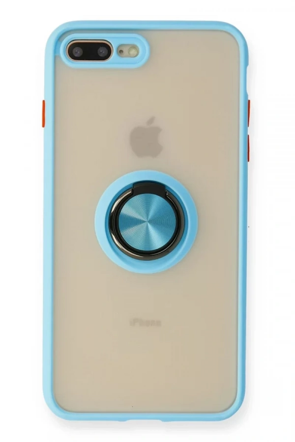 Apple iPhone 7 Plus Kılıf Montreal Yüzüklü Silikon Kapak - Buz Mavi