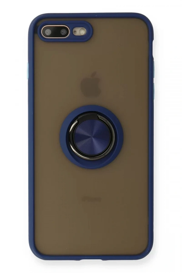 Apple iPhone 7 Plus Kılıf Montreal Yüzüklü Silikon Kapak - Lacivert