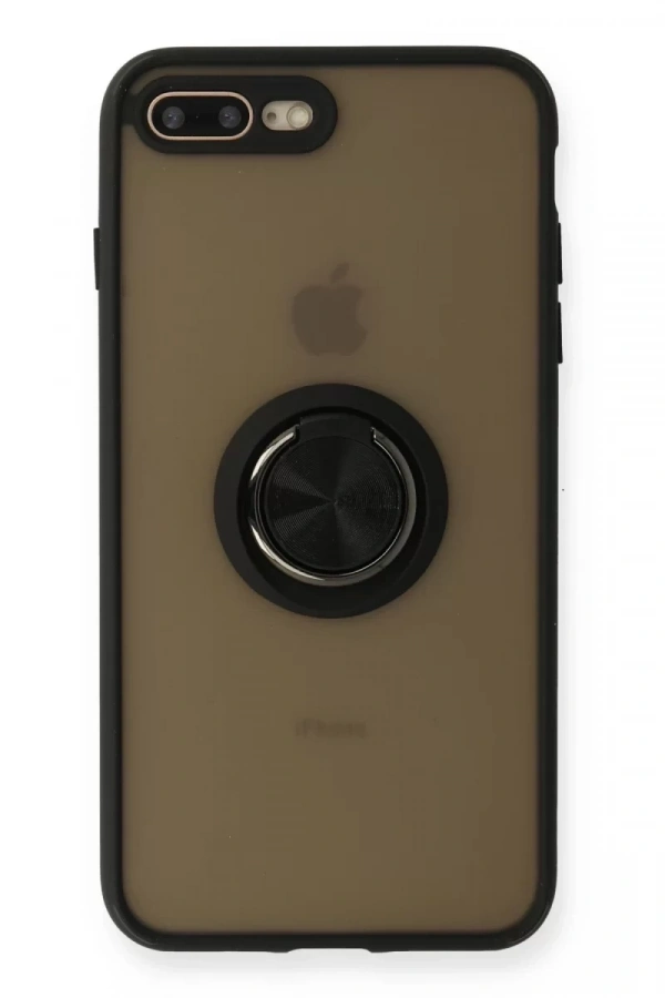 Apple iPhone 7 Plus Kılıf Montreal Yüzüklü Silikon Kapak - Siyah
