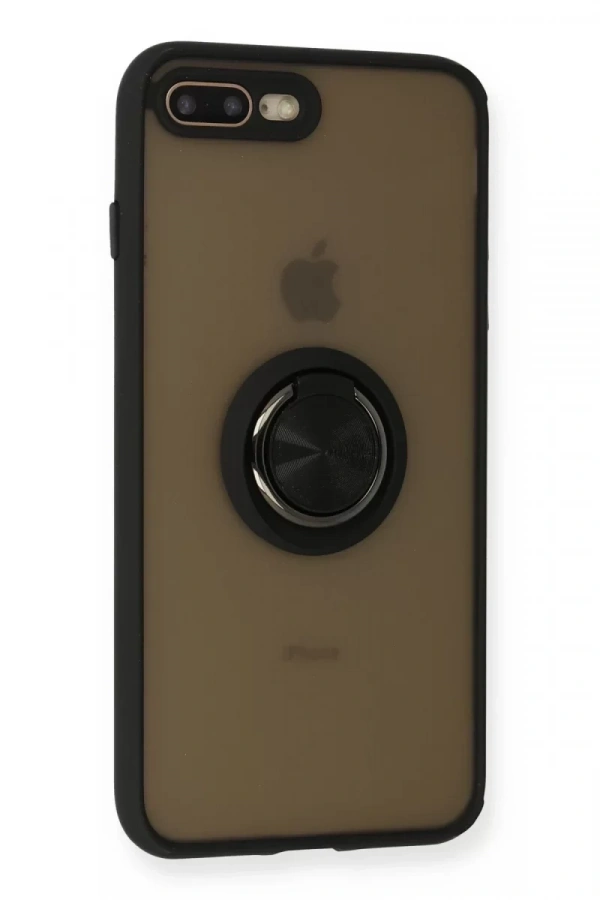 Apple iPhone 7 Plus Kılıf Montreal Yüzüklü Silikon Kapak - Siyah