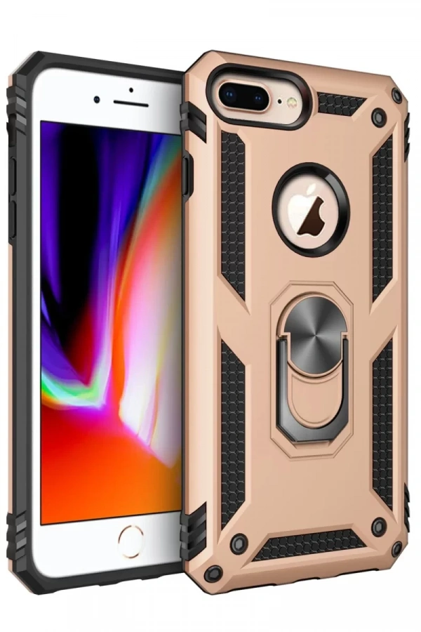 Apple iPhone 7 Plus Kılıf Sofya Yüzüklü Silikon Kapak - Gold