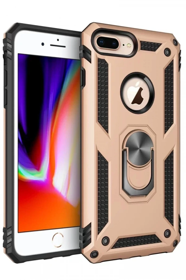 Apple iPhone 7 Plus Kılıf Sofya Yüzüklü Silikon Kapak - Gold
