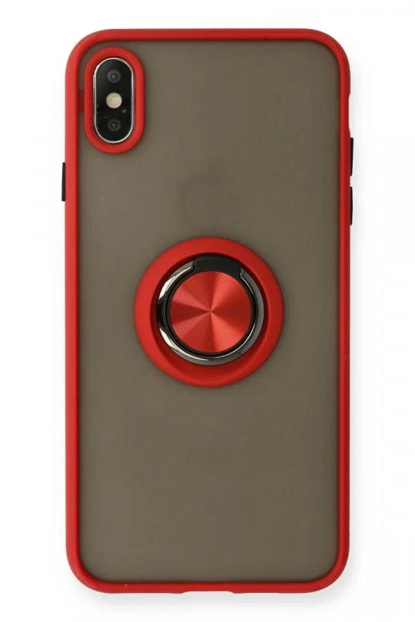 Apple iPhone X Kılıf Montreal Yüzüklü Silikon Kapak - Kırmızı