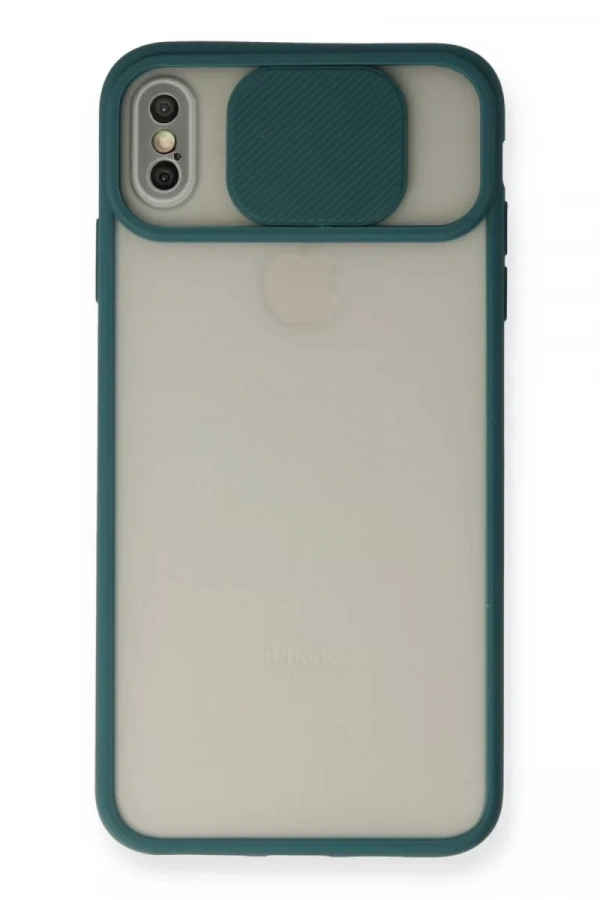 Apple iPhone X Kılıf Palm Buzlu Kamera Sürgülü Silikon - Yeşil