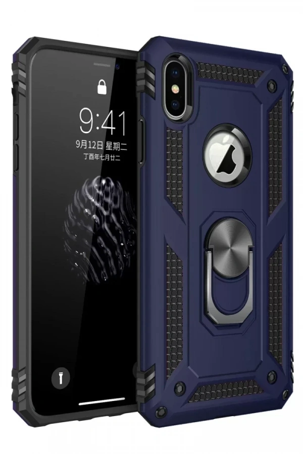Apple iPhone X Kılıf Sofya Yüzüklü Silikon Kapak - Lacivert