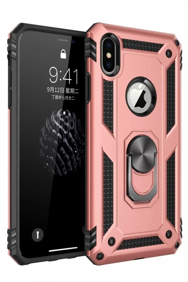 Apple iPhone X Kılıf Sofya Yüzüklü Silikon Kapak - Rose