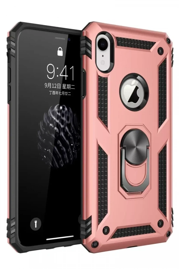 Apple iPhone XR Kılıf Sofya Yüzüklü Silikon Kapak - Rose