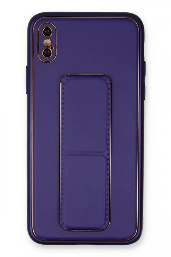 Apple iPhone XS Max Kılıf Coco Deri Standlı Kapak - Mor