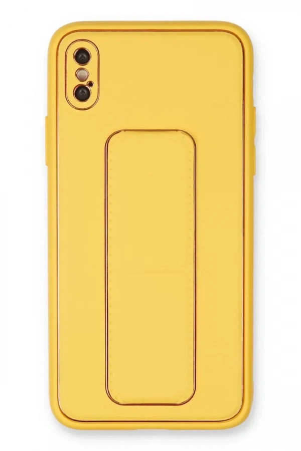 Apple iPhone XS Max Kılıf Coco Deri Standlı Kapak - Sarı