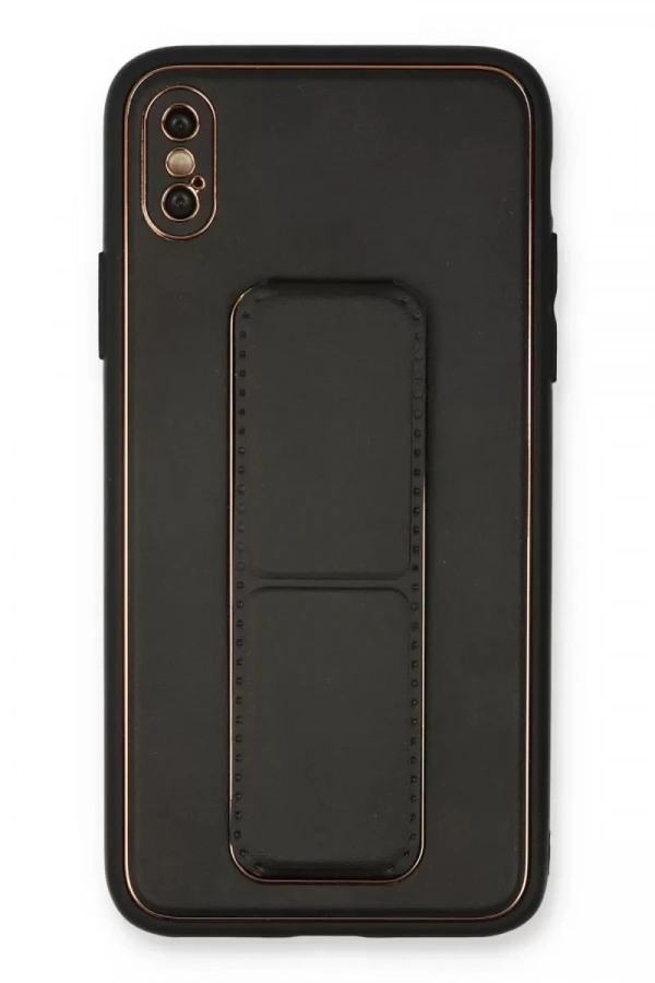 Apple iPhone XS Max Kılıf Coco Deri Standlı Kapak - Siyah
