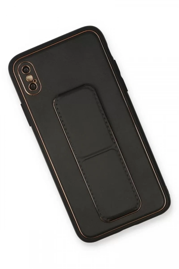 Apple iPhone XS Max Kılıf Coco Deri Standlı Kapak - Siyah