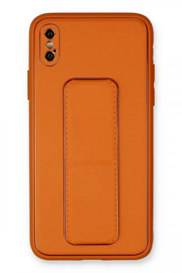 Apple iPhone XS Max Kılıf Coco Deri Standlı Kapak - Turuncu