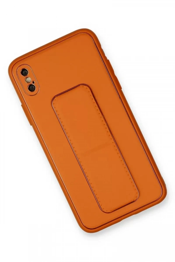 Apple iPhone XS Max Kılıf Coco Deri Standlı Kapak - Turuncu