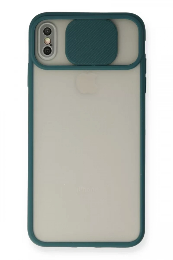 Apple iPhone XS Max Kılıf Palm Buzlu Kamera Sürgülü Silikon - Yeşil