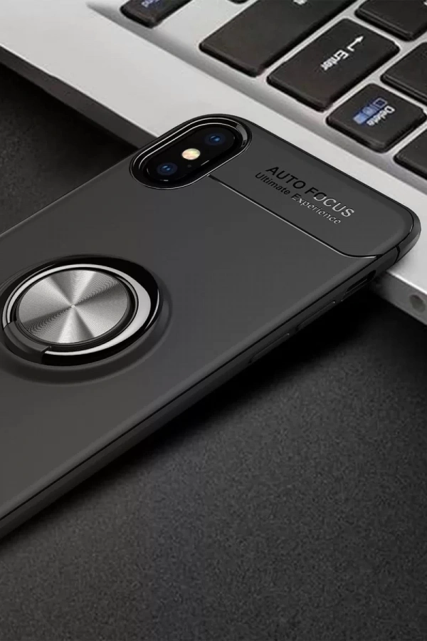 Apple iPhone XS Max Kılıf Range Yüzüklü Silikon - Siyah