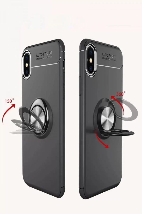 Apple iPhone XS Max Kılıf Range Yüzüklü Silikon - Siyah-Mavi