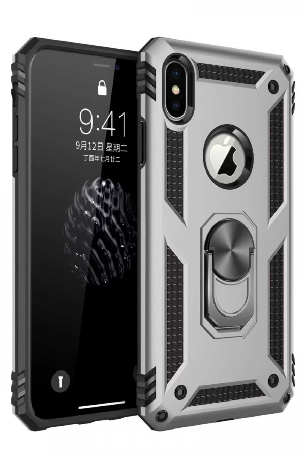 Apple iPhone XS Max Kılıf Sofya Yüzüklü Silikon Kapak - Gümüş