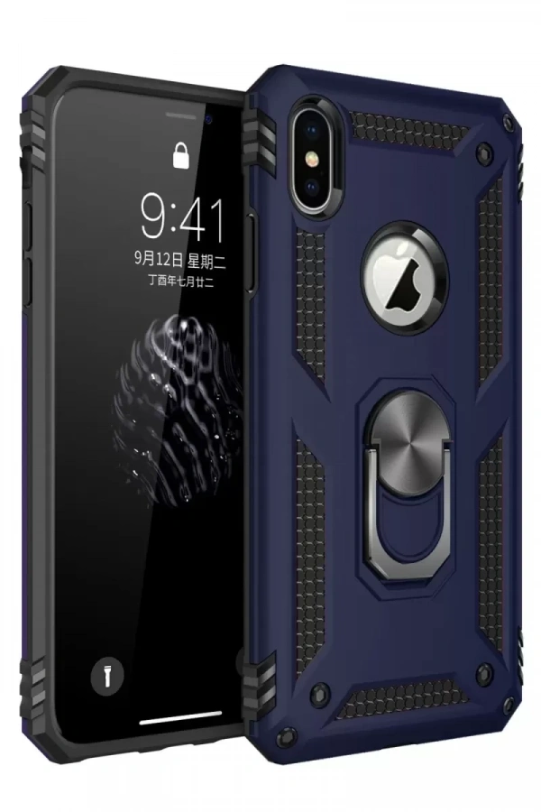 Apple iPhone XS Max Kılıf Sofya Yüzüklü Silikon Kapak - Lacivert