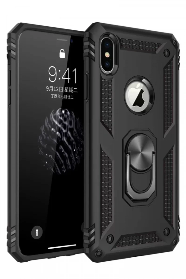 Apple iPhone XS Max Kılıf Sofya Yüzüklü Silikon Kapak - Siyah