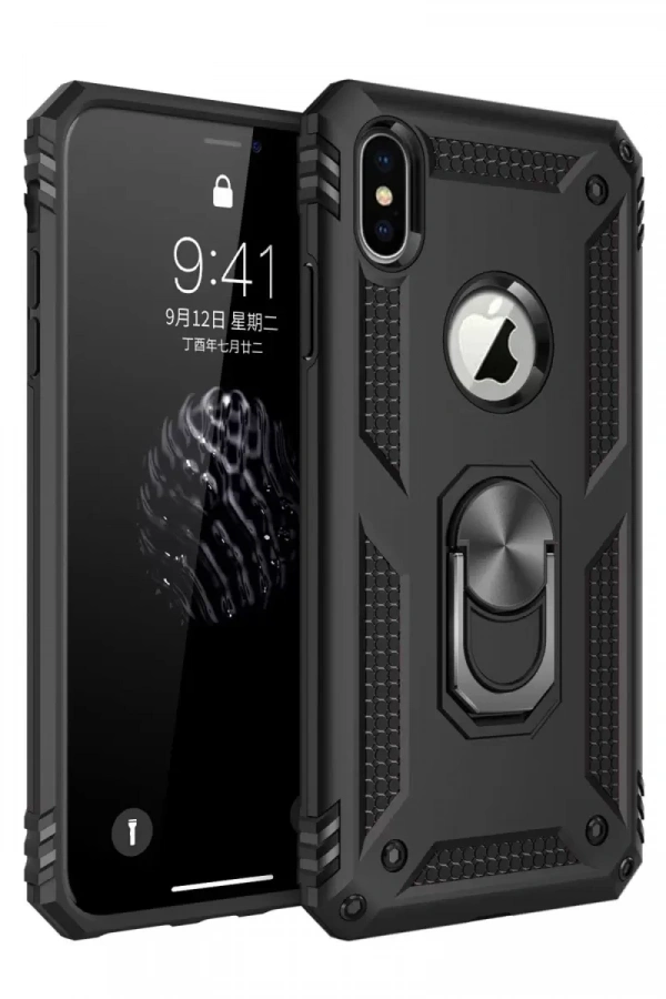 Apple iPhone XS Max Kılıf Sofya Yüzüklü Silikon Kapak - Siyah