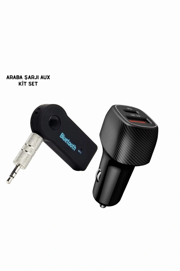 Araç İçi Bluetooth Müzik Kiti + Type-C PD Araç Şarjı Seti