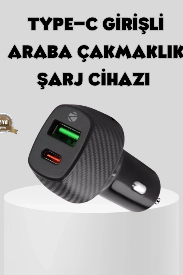 Araç Tipi Hızlı Şarj Adaptörü Type-C PD USB Çift Port Kompakt