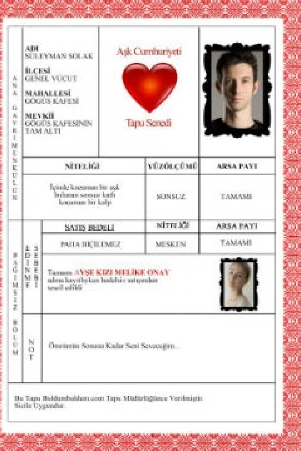 Aşk Cumhuriyeti Tapusu