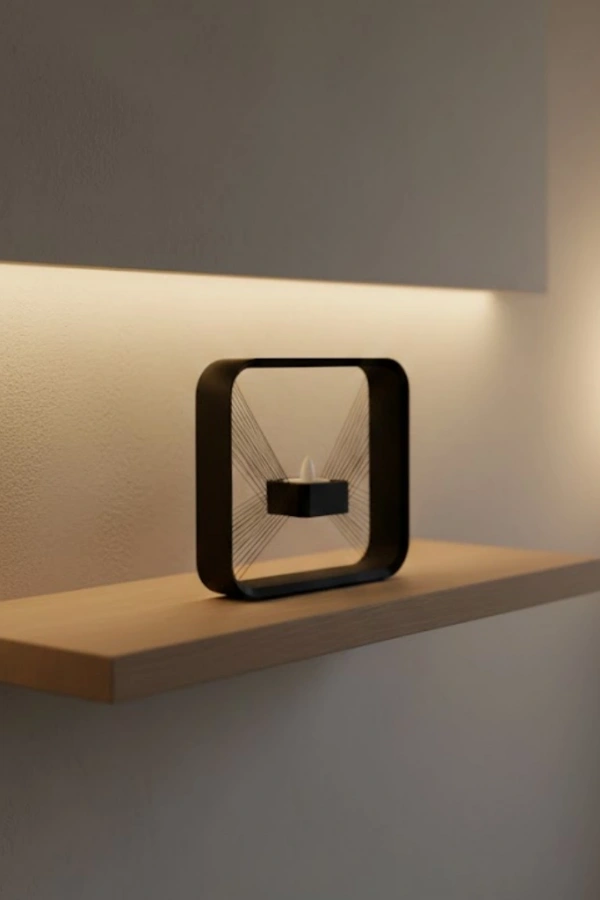 Askılı Kare Mumluk Duvar Dekoru Loş Salon ve Modern Mekanlar