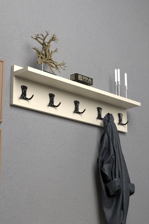 Askılık Duvar Elbise Askılığı Portmanto 80 Cm Krem Düz