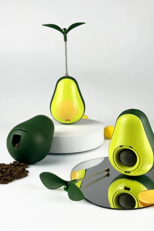 Avokado Şeklinde Kedi Naneli ve Mama Hazneli Kedi Oyuncağı