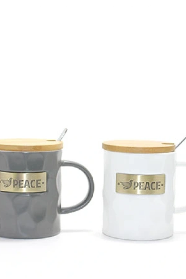 Bambu Kapaklı Porselen Kupa Bardak