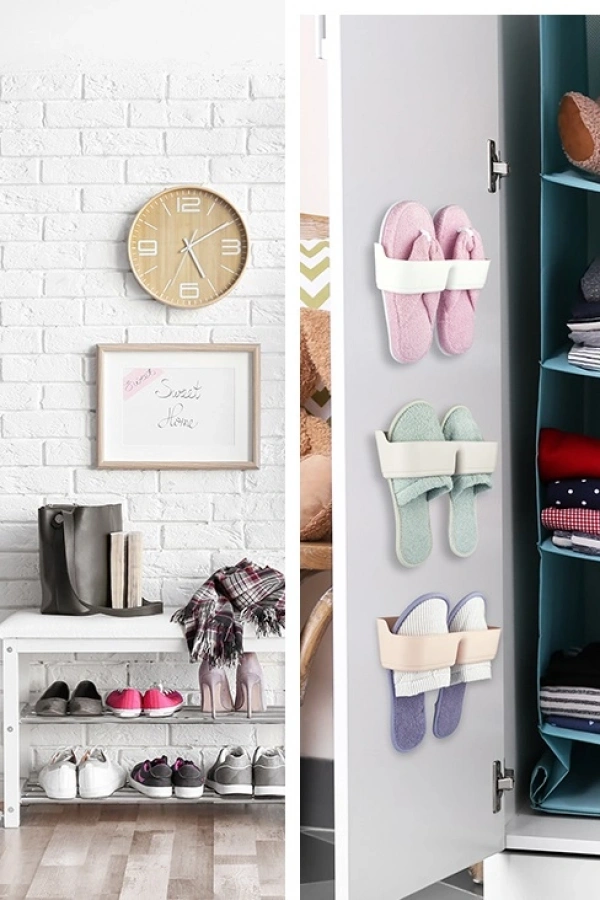 Banyo Terlik Tutucu - Kapı Arkası Pratik Raf - Terlik Tutucu Gri