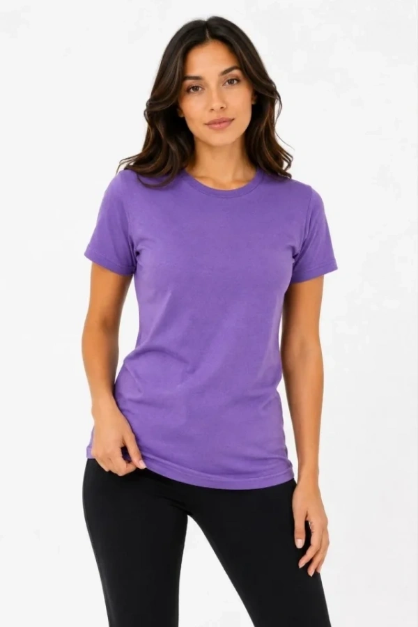 Basic Bisiklet Yaka Yazlık Slim Fit T-Shirt - Mor  - Turuncu