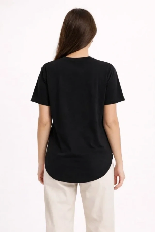 Basic T-Shirt Kısa Kol Bisiklet Yaka Oval Kesim Tişört - Siyah
