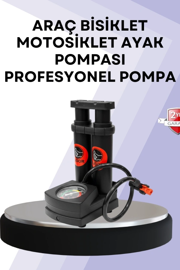 Basınç Saatli Ayak Pompası Bisiklet ve Araç Uyumlu