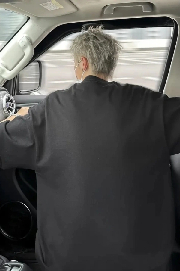 Baskılı Oversize Bisiklet Yaka T-shirt - Siyah