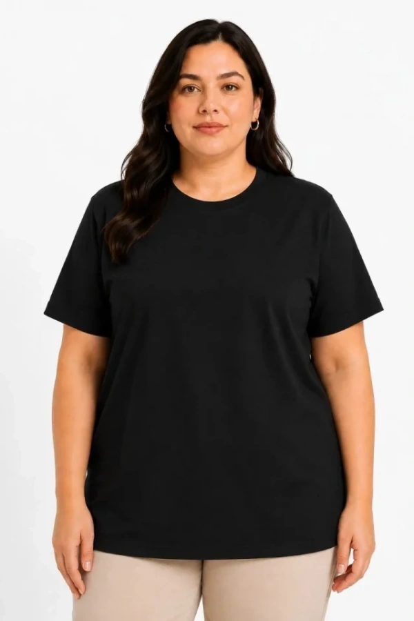 Battal Big Size Basic Tişört Bisiklet Yaka Rahat Kalıp T-Shirt - Siyah