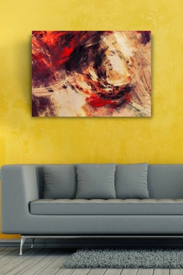 Bej ve Kırmızı Renklerde Soyut Kanvas Tablo 50 x 70