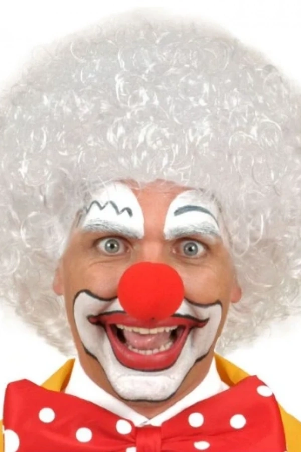 Beyaz Kıvırcık Afro Peruk ve Kırmızı Sünger Burun Seti